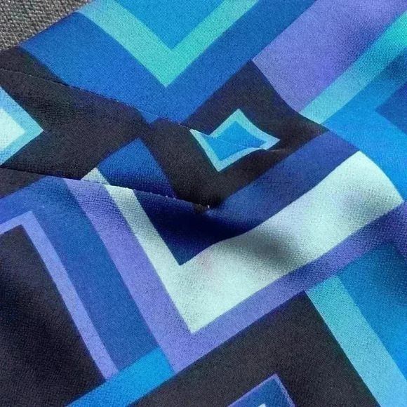 Vintage Allure 90s Blue Purple Abstract Eclectic Sleeveless Unique Dress 8 - Picture 7 of 17